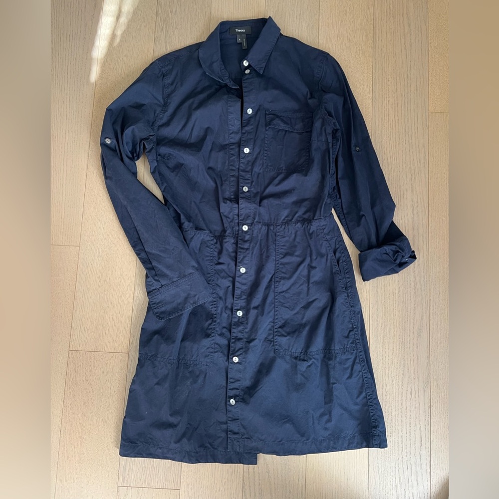 Theory Navy Button-Up Shirt Dress